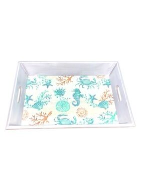 Coastal White Decorative Serving Tray Ocean Beach Decor